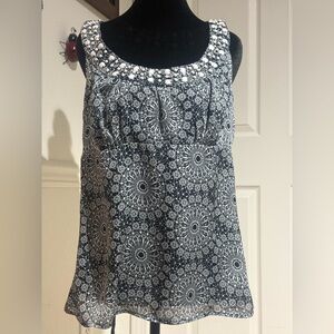 LOFT Black & White Beaded-Neck Tank Top